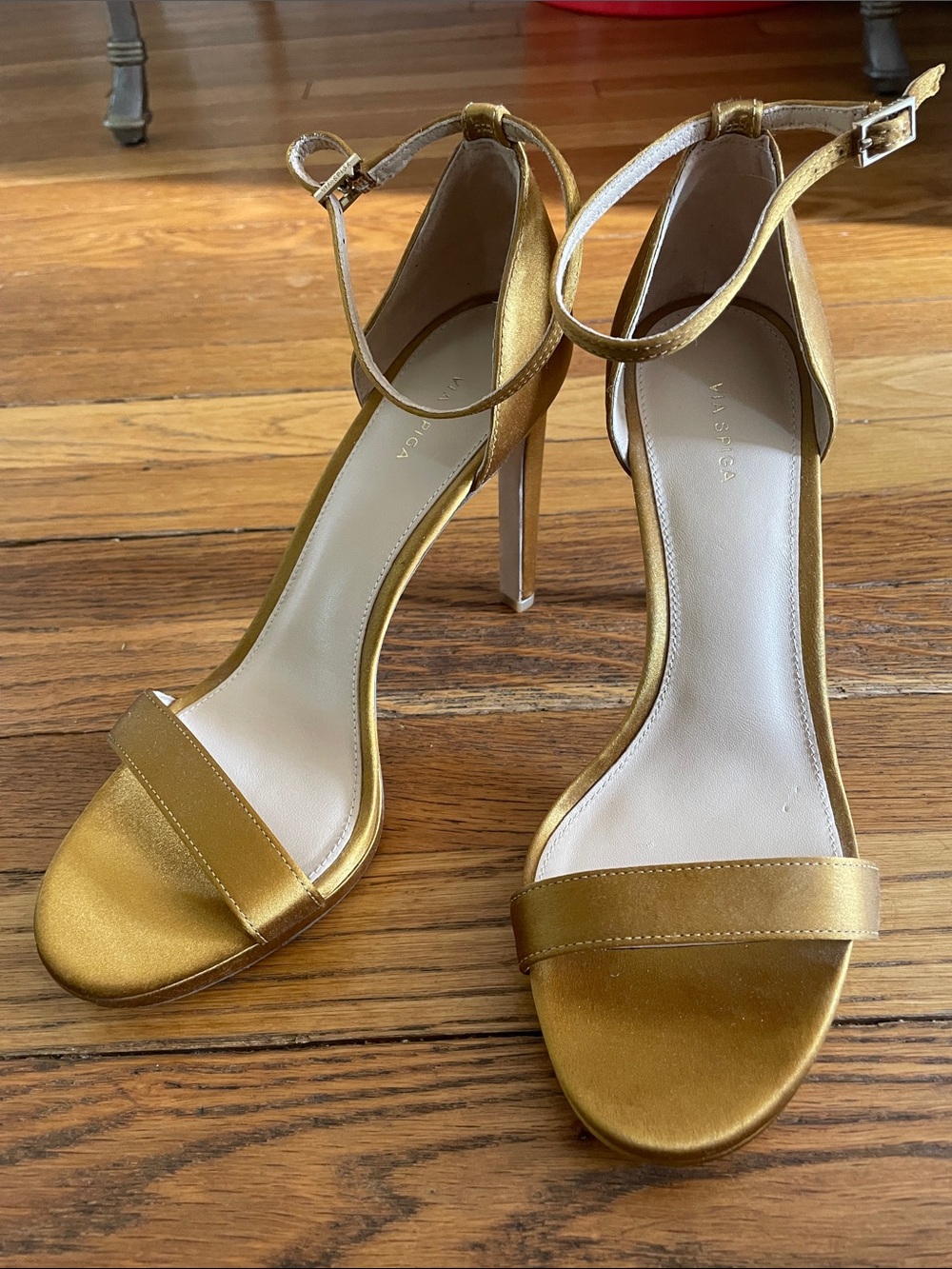 Via Spiga Metallic Gold Ankle-Strap Stiletto Sandals